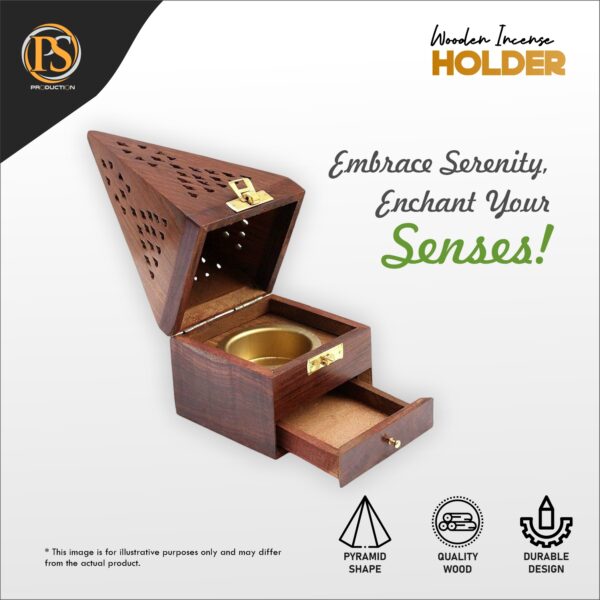 Wooden PSP Pyramid Dhoop Stand with Storage - Image 2