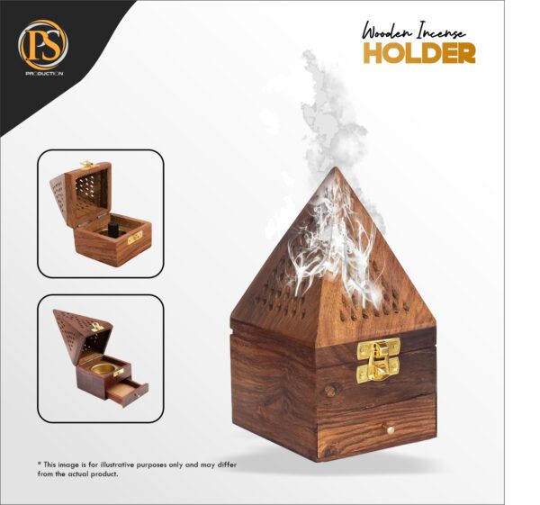 Wooden PSP Pyramid Dhoop Stand with Storage - Image 3