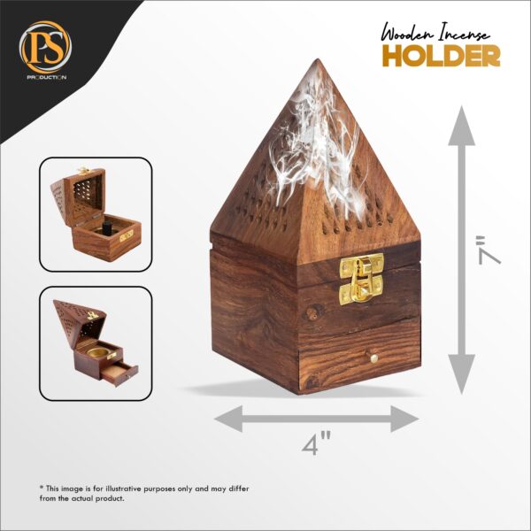 Wooden PSP Pyramid Dhoop Stand with Storage - Image 4