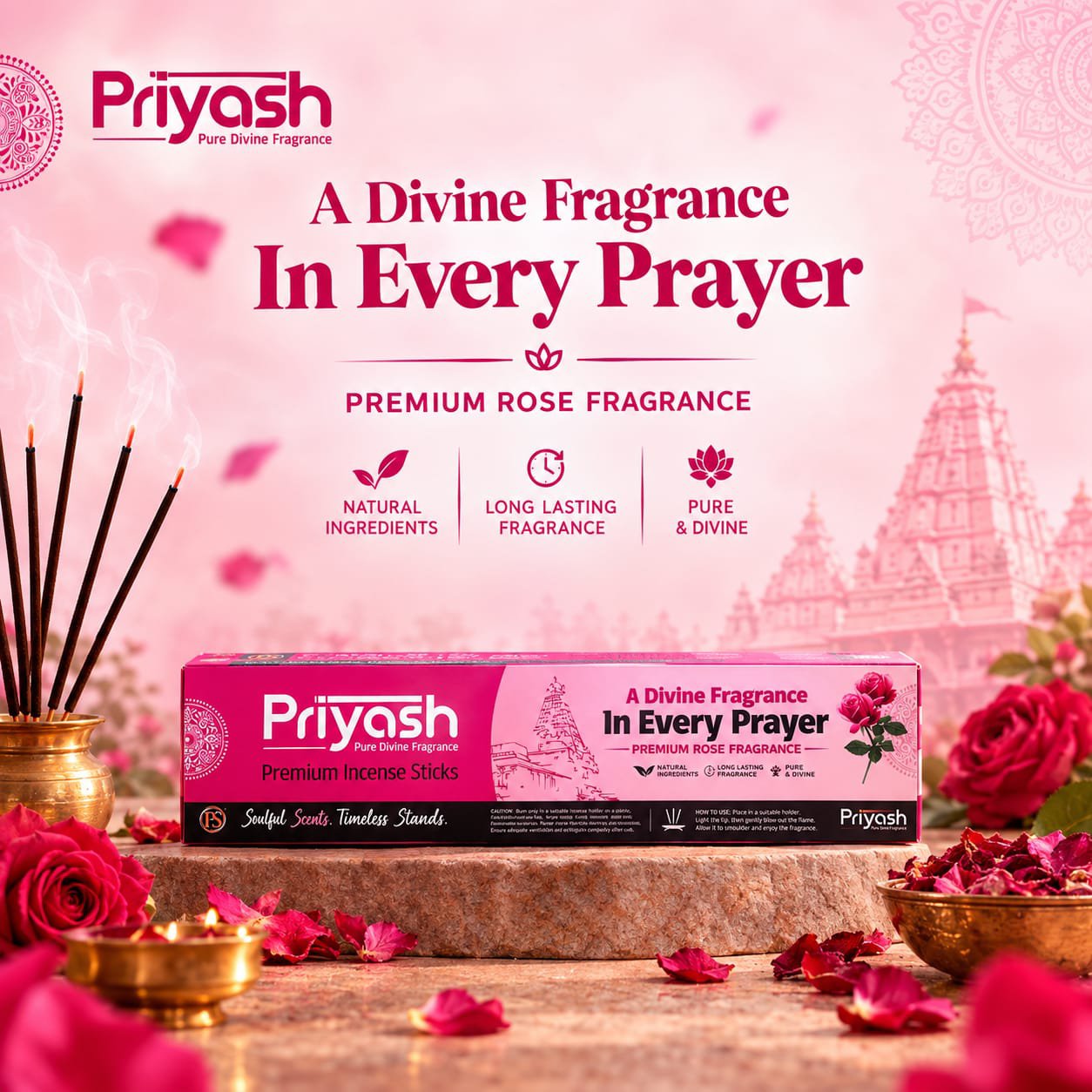 Priyash Premium Rose Agarbatti (12 Boxes) - Image 3