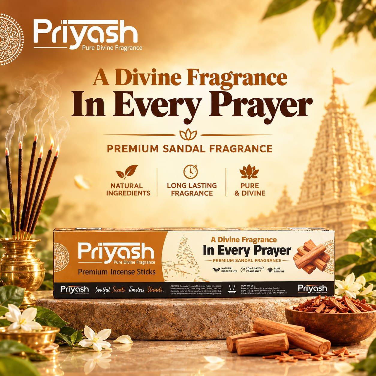 Priyash Premium Sandal Agarbatti (12 Boxes) - Image 3