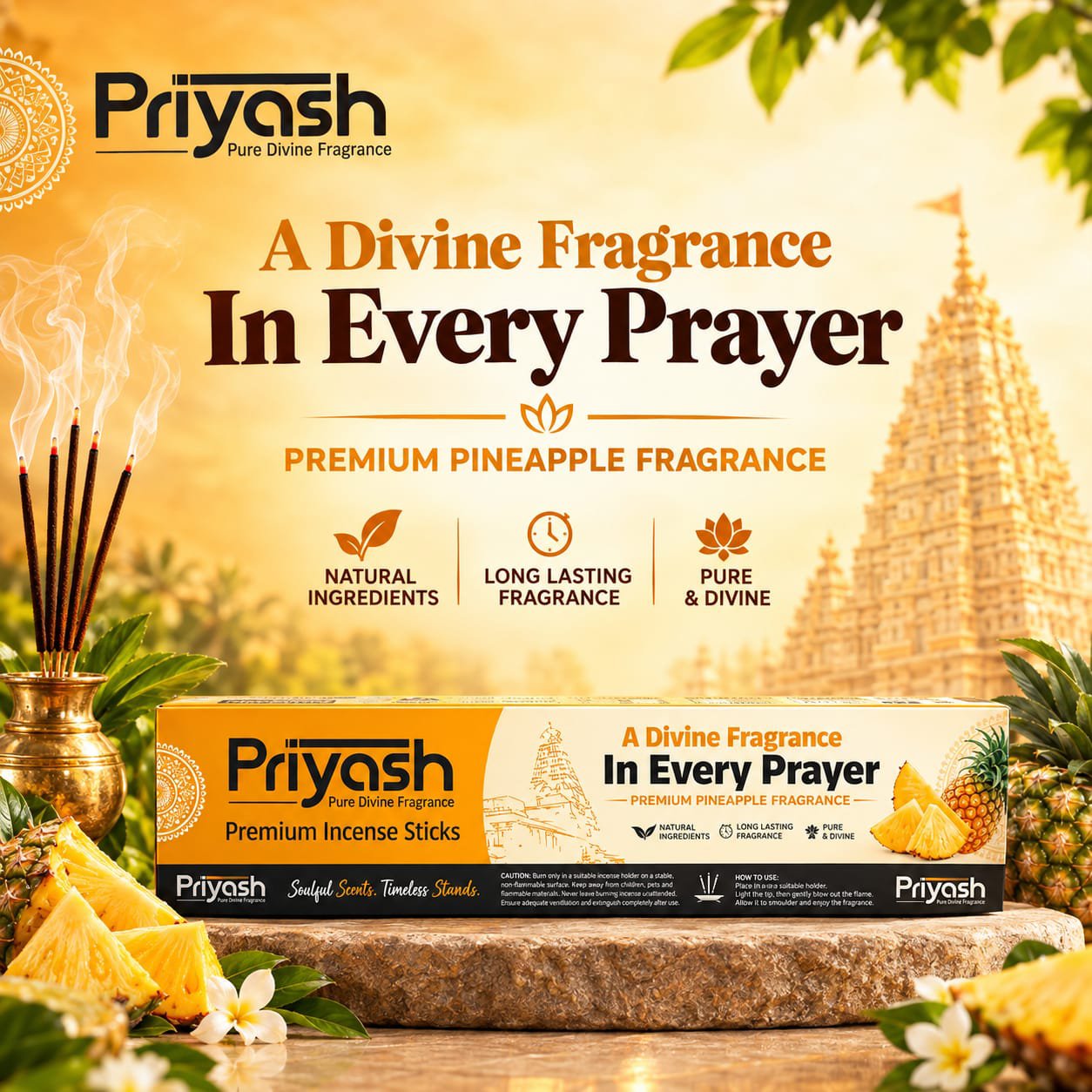 Priyash Premium Pineapple Fragrance Agarbatti (12 Boxes) - Image 3