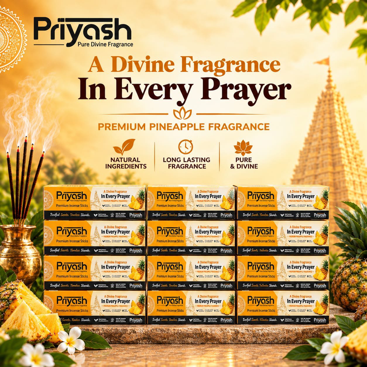 Priyash Premium Pineapple Fragrance Agarbatti (12 Boxes) - Image 2