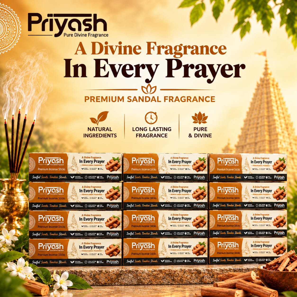 Priyash Premium Sandal Agarbatti (12 Boxes) - Image 2