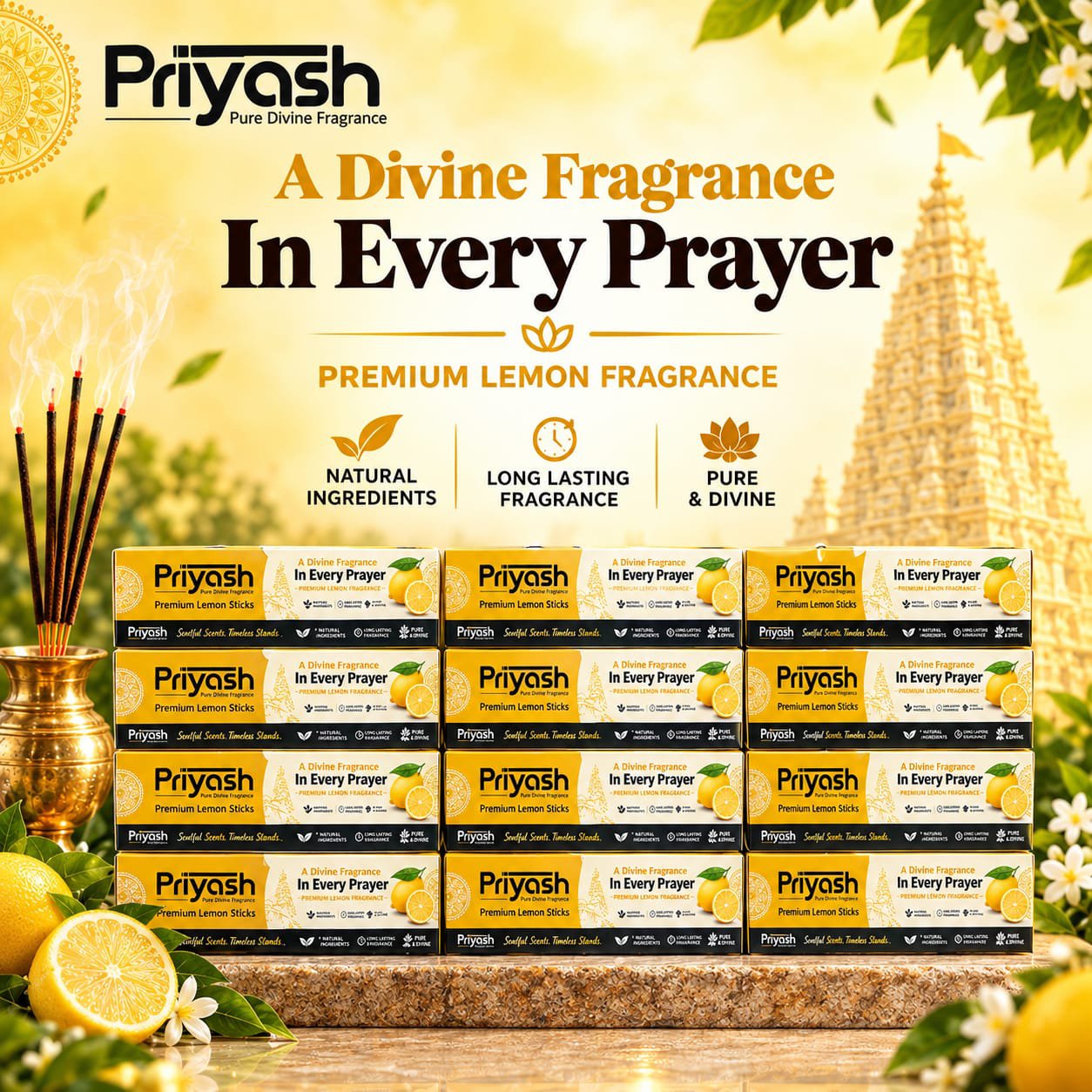 Priyash Premium Lemon Agarbatti (12 Boxes) - Image 2