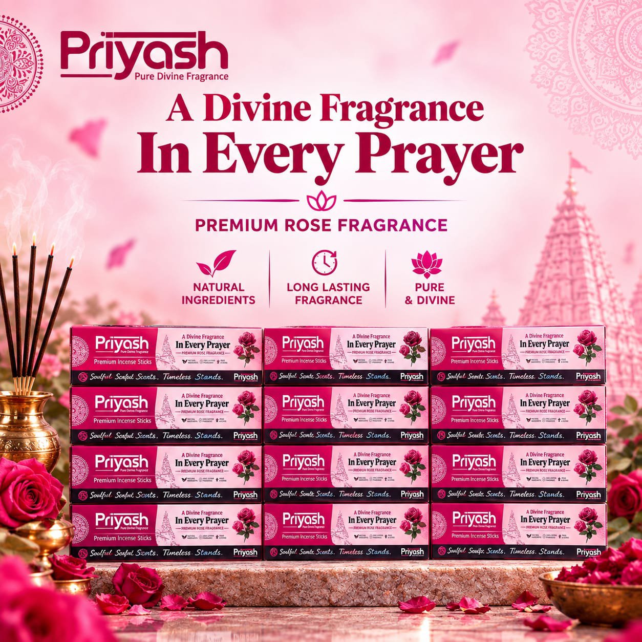 Priyash Premium Rose Agarbatti (12 Boxes) - Image 2