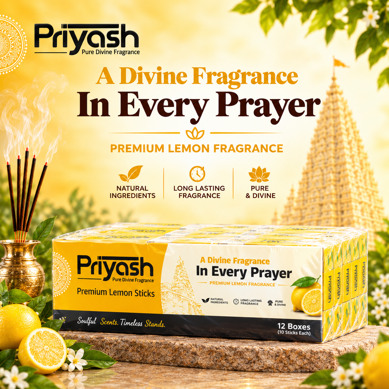 Priyash Premium Lemon Agarbatti (12 Boxes)