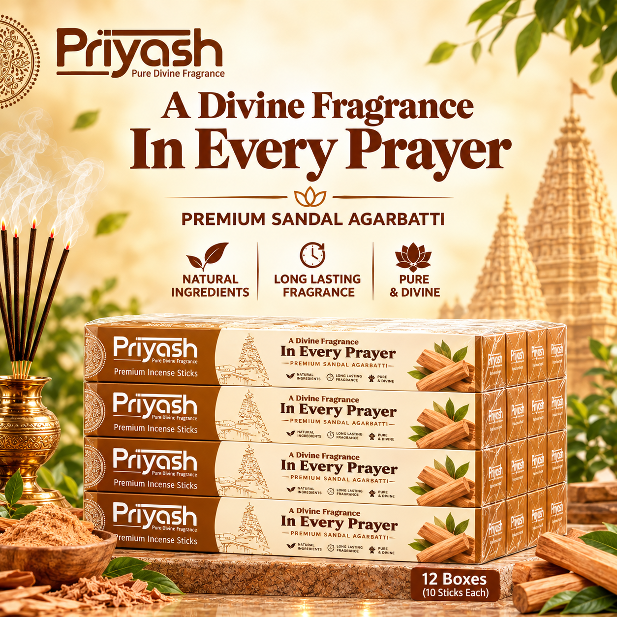 Priyash Premium Sandal Agarbatti (12 Boxes)
