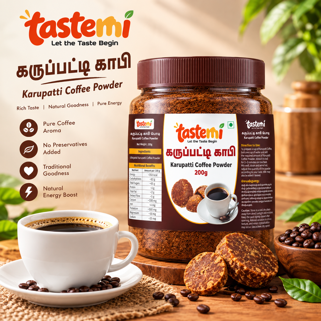 Tastemi - Karupatti Coffee Powder 200g - Image 2